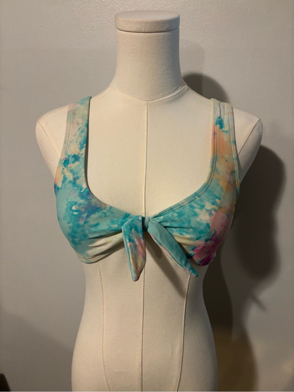 T.J.Maxx Aqua Multi Tie-Front Bikini Top